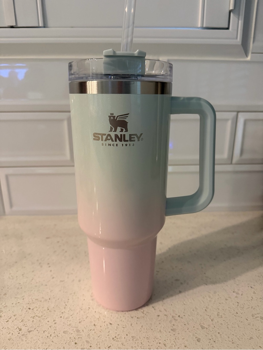 Stanley Mint-to-Pink Ombre Travel Tumbler with Handle 40 oz